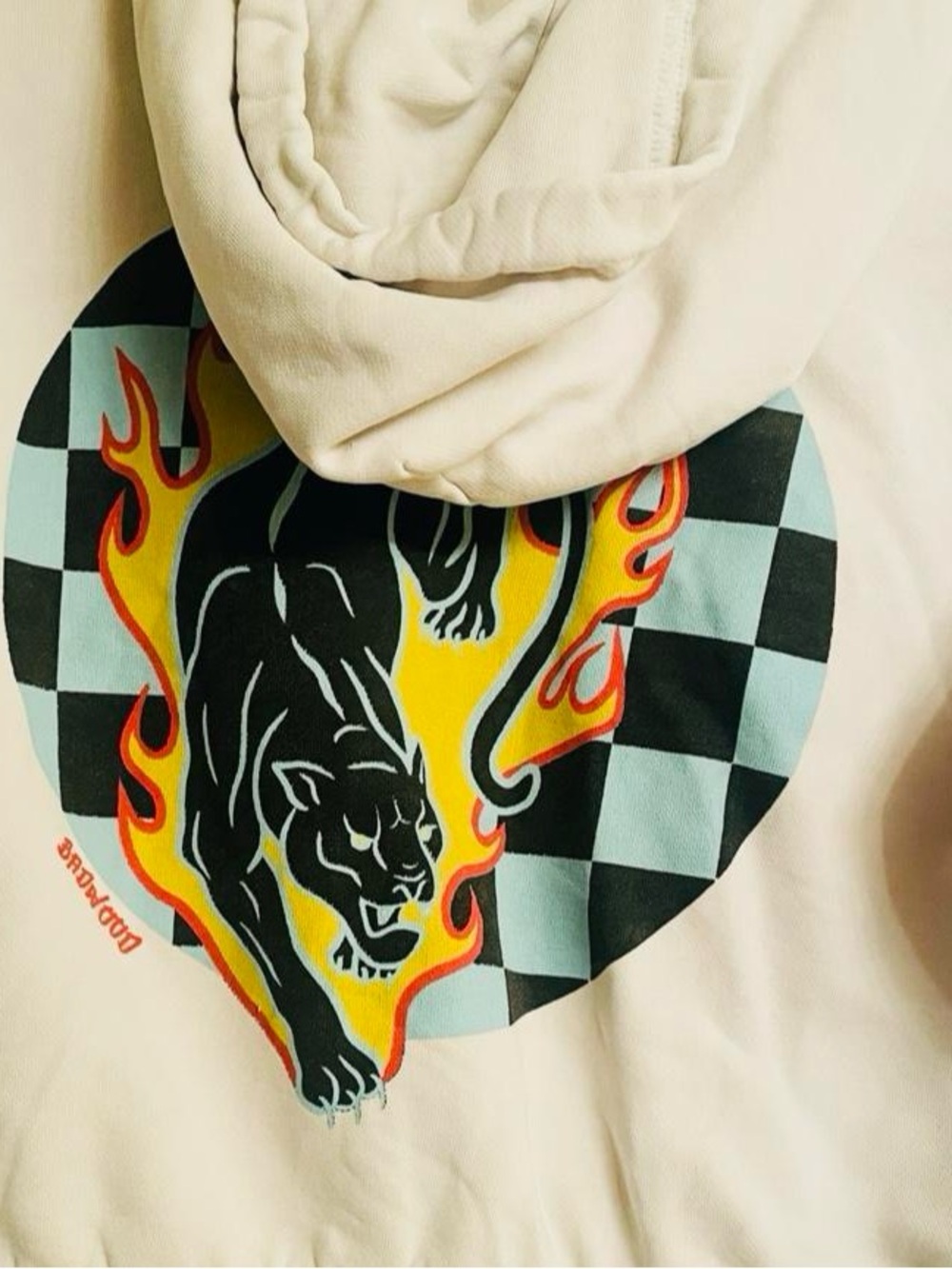 Badwood Twin Flame Panther Cropped Zip Up Hoodie White Small